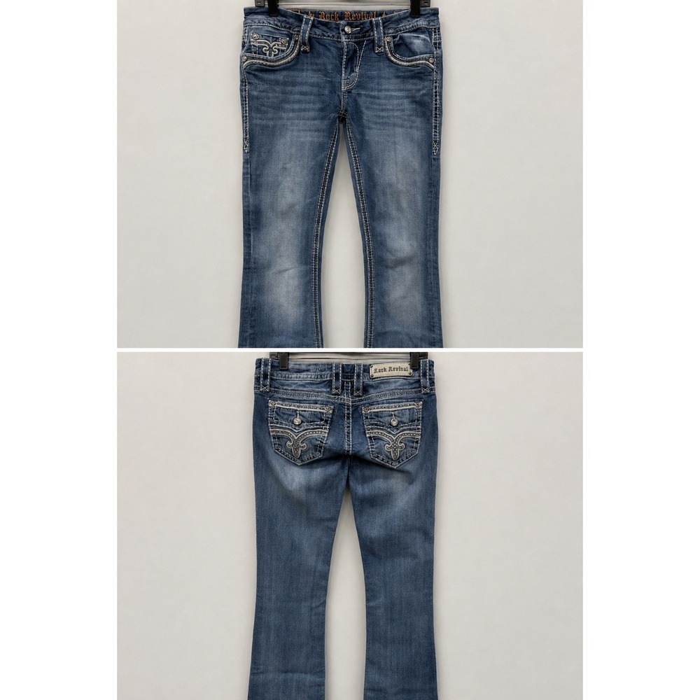 Rock Revival Victories B Bootcut Jeans Blue Embroidered Flap Pocket Size 28